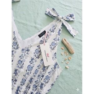 Vineyard Vines Bella Floral Poplin Ruffle Maxi Dress NWT White Blue XL